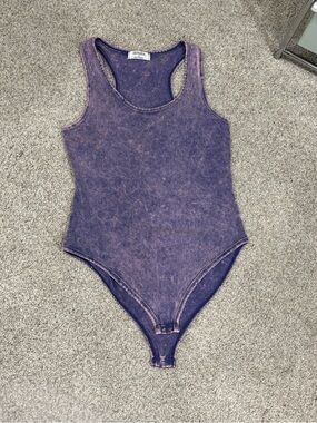 Zenana Fade Washed Bodysuit Purple LARGE L Bodycon
